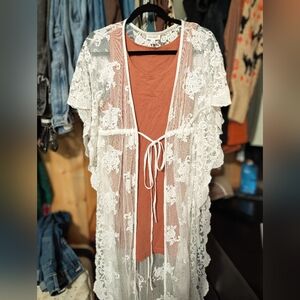 NEW White Lace Kimono & Rust Tank Dress